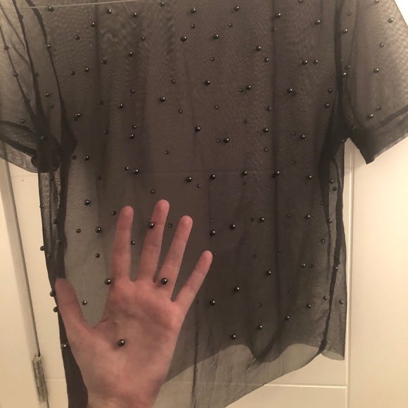 Black sheer T-shirt with beads - Picture 1 of 3